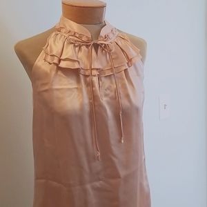 Kenar dusty pink silk blouse with ruffled neck
